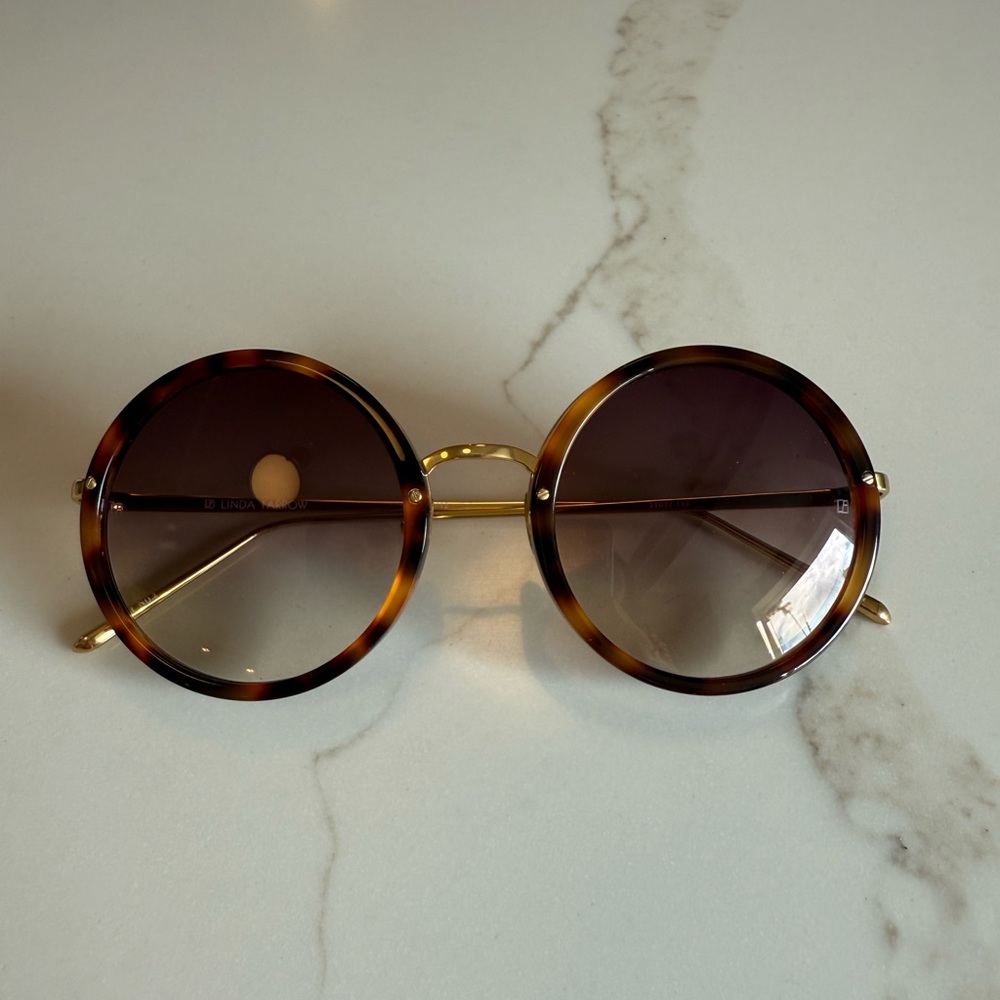 Linda Farrow Luxe Round Tortoise Sunglasses
